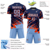Custom Navy Light Blue-Orange Abstract Fragment Art Splash Sports Sublimation Soccer Uniform Jersey