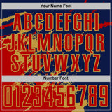 Custom Navy Red-Old Gold Abstract Fragment Art Splash Sports Sublimation Soccer Uniform Jersey