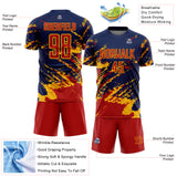 Custom Navy Red-Gold Abstract Fragment Art Splash Sports Sublimation Soccer Uniform Jersey