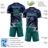 Custom Navy Teal-Gray Abstract Fragment Art Splash Sports Sublimation Soccer Uniform Jersey