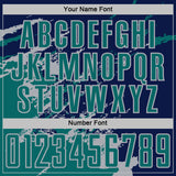 Custom Navy Teal-Gray Abstract Fragment Art Splash Sports Sublimation Soccer Uniform Jersey