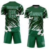 Custom Green Kelly Green-White Abstract Fragment Art Splash Sports Sublimation Soccer Uniform Jersey