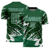 Custom Green Kelly Green-White Abstract Fragment Art Splash Sports Sublimation Soccer Uniform Jersey