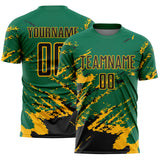 Custom Kelly Green Black-Gold Abstract Fragment Art Splash Sports Sublimation Soccer Uniform Jersey