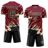 Custom Crimson Black-Cream Abstract Fragment Art Splash Sports Sublimation Soccer Uniform Jersey