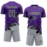 Custom Purple Gray-Black Abstract Fragment Art Splash Sports Sublimation Soccer Uniform Jersey