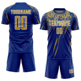 Custom Royal Old Gold-White Splash Sports Sublimation Soccer Uniform Jersey