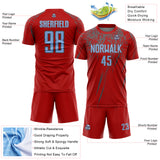 Custom Red Light Blue-Steel Gray Splash Sports Sublimation Soccer Uniform Jersey