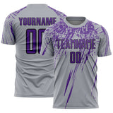 Custom Gray Purple-Black Splash Sports Sublimation Soccer Uniform Jersey