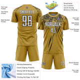 Custom Old Gold White-Black Splash Sports Sublimation Soccer Uniform Jersey