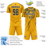 Custom Gold Black-White Splash Sports Sublimation Soccer Uniform Jersey