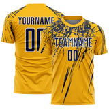 Custom Gold Navy-White Splash Sports Sublimation Soccer Uniform Jersey