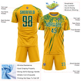 Custom Gold Kelly Green-White Splash Sports Sublimation Soccer Uniform Jersey