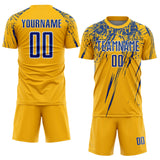 Custom Gold Royal-White Splash Sports Sublimation Soccer Uniform Jersey