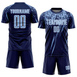 Custom Navy Light Blue-White Splash Sports Sublimation Soccer Uniform Jersey