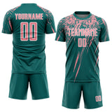 Custom Teal Medium Pink-White Splash Sports Sublimation Soccer Uniform Jersey