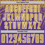 Custom Purple Old Gold-White Splash Sports Sublimation Soccer Uniform Jersey