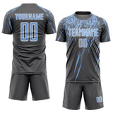 Custom Steel Gray Light Blue-White Splash Sports Sublimation Soccer Uniform Jersey