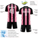 Custom Black White-Pink Stripes Sports Sublimation Soccer Uniform Jersey