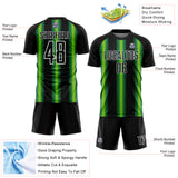 Custom Black Green-White Stripes Sports Sublimation Soccer Uniform Jersey