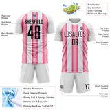 Custom White Black-Pink Stripes Sports Sublimation Soccer Uniform Jersey