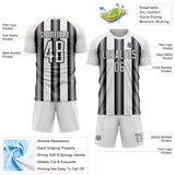 Custom White Gray-Black Stripes Sports Sublimation Soccer Uniform Jersey