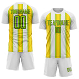 Custom White Neon Green Yellow-Black Stripes Sports Sublimation Soccer Uniform Jersey