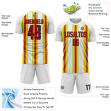 Custom White Red Green Yellow-Black Stripes Sports Sublimation Soccer Uniform Jersey