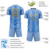 Custom Light Blue Old Gold-Powder Blue Argentina Stripes Sports Sublimation Soccer Uniform Jersey