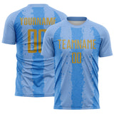 Custom Light Blue Old Gold-Powder Blue Argentina Stripes Sports Sublimation Soccer Uniform Jersey