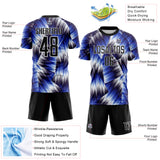 Custom Black Royal-White Lines Sports Sublimation Soccer Uniform Jersey