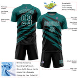 Custom Teal Black-White Abstract Line Sports Sublimation Soccer Uniform Jersey
