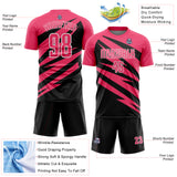 Custom Neon Pink Black-White Abstract Line Sports Sublimation Soccer Uniform Jersey