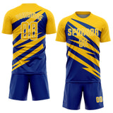 Custom Yellow Royal-White Abstract Line Sports Sublimation Soccer Uniform Jersey