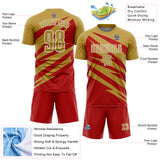 Custom Old Gold Red-White Abstract Line Sports Sublimation Soccer Uniform Jersey