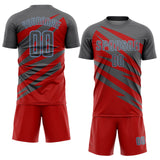 Custom Steel Gray Red-Light Blue Abstract Line Sports Sublimation Soccer Uniform Jersey
