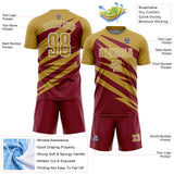 Custom Old Gold Crimson-White Abstract Line Sports Sublimation Soccer Uniform Jersey