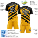 Custom Black Gold-White Abstract Line Sports Sublimation Soccer Uniform Jersey