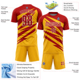 Custom Red Gold-White Abstract Line Sports Sublimation Soccer Uniform Jersey