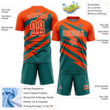 Custom Orange Teal-White Abstract Line Sports Sublimation Soccer Uniform Jersey