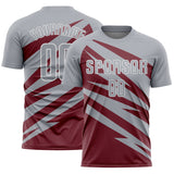 Custom Gray Burgundy-White Abstract Line Sports Sublimation Soccer Uniform Jersey