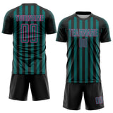 Custom Black Teal-Pink Stripe Sports Sublimation Soccer Uniform Jersey