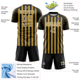 Custom Black Old Gold-White Stripe Sports Sublimation Soccer Uniform Jersey