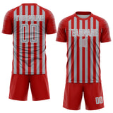 Custom Red Gray-White Stripe Sports Sublimation Soccer Uniform Jersey