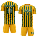 Custom Gold Green-White Stripe Sports Sublimation Soccer Uniform Jersey