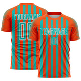 Custom Orange Aqua-White Stripe Sports Sublimation Soccer Uniform Jersey