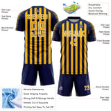 Custom Navy Gold-White Stripe Sports Sublimation Soccer Uniform Jersey