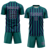 Custom Teal Navy-White Stripe Sports Sublimation Soccer Uniform Jersey