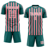 Custom Teal Medium Pink-White Stripe Sports Sublimation Soccer Uniform Jersey