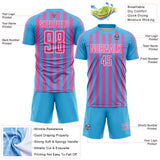 Custom Sky Blue Pink-White Stripe Sports Sublimation Soccer Uniform Jersey